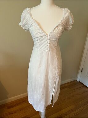 Hello Molly Cream Puff Sleeve Button-Front Midi Dress